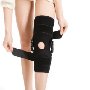 Hinged knee brace worn on leg, open patella design knee support brace